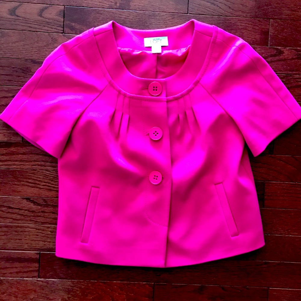 Ann Taylor LOFT Fuchsia Short Sleeve Cover Jacket